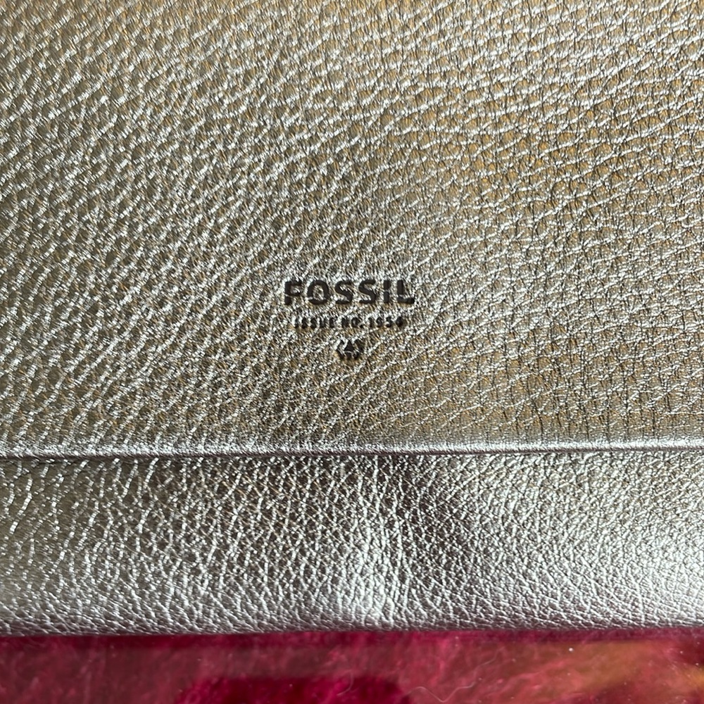 FOSSIL LEATHER JEWELRY ROLL TRAVEL JEWELRY CASE SILVER COWHIDE LEATHER SNAPS